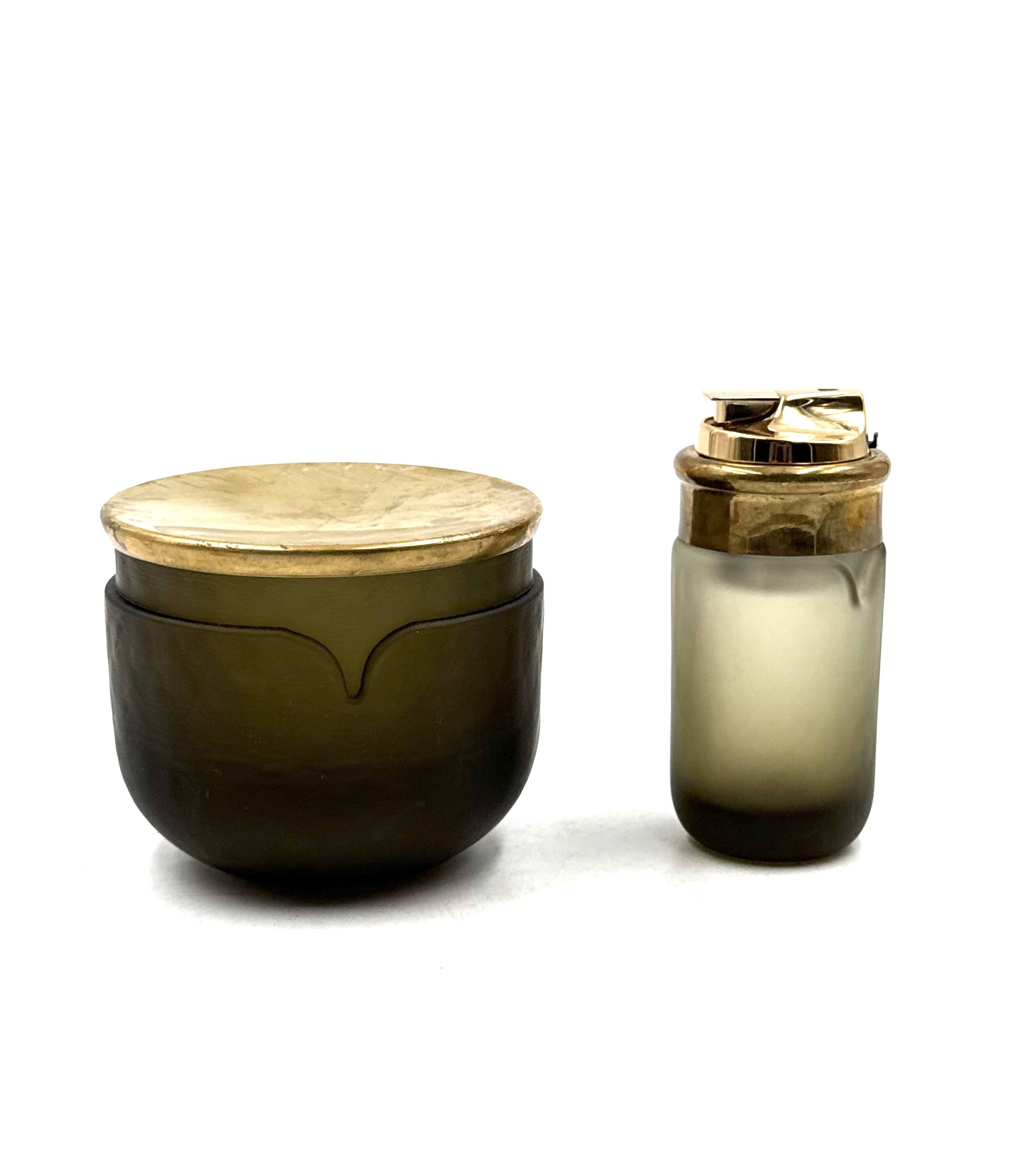 Yellow Murano glass smoking set, VeArt, Italy 1970