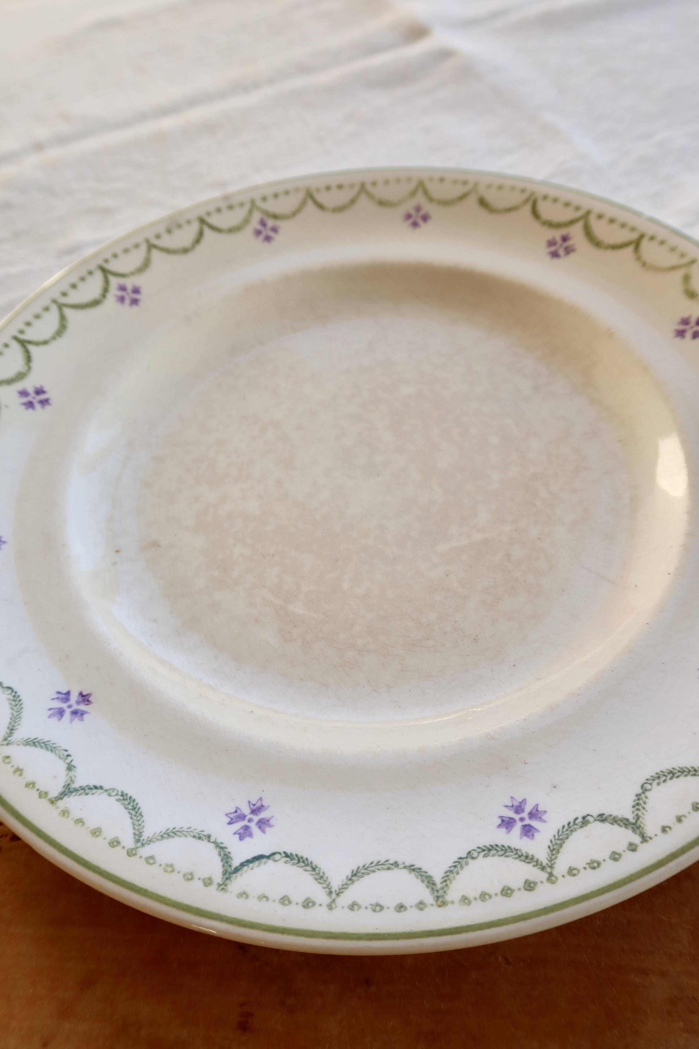Antique flat plate, Longwy ironstone, Violetta model.