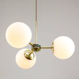 Mid-Century Modern Italian Chandelier in Brass and Opaline Glass, 1960s