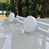 White lacquered metal wall coat rack, 3 hooks, 80s