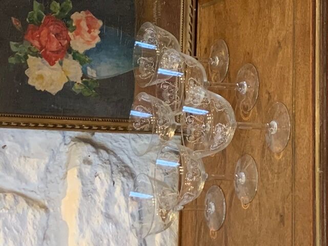 6 vintage butterfly champagne glasses