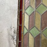Vitrail ancien en métal et verre 1900