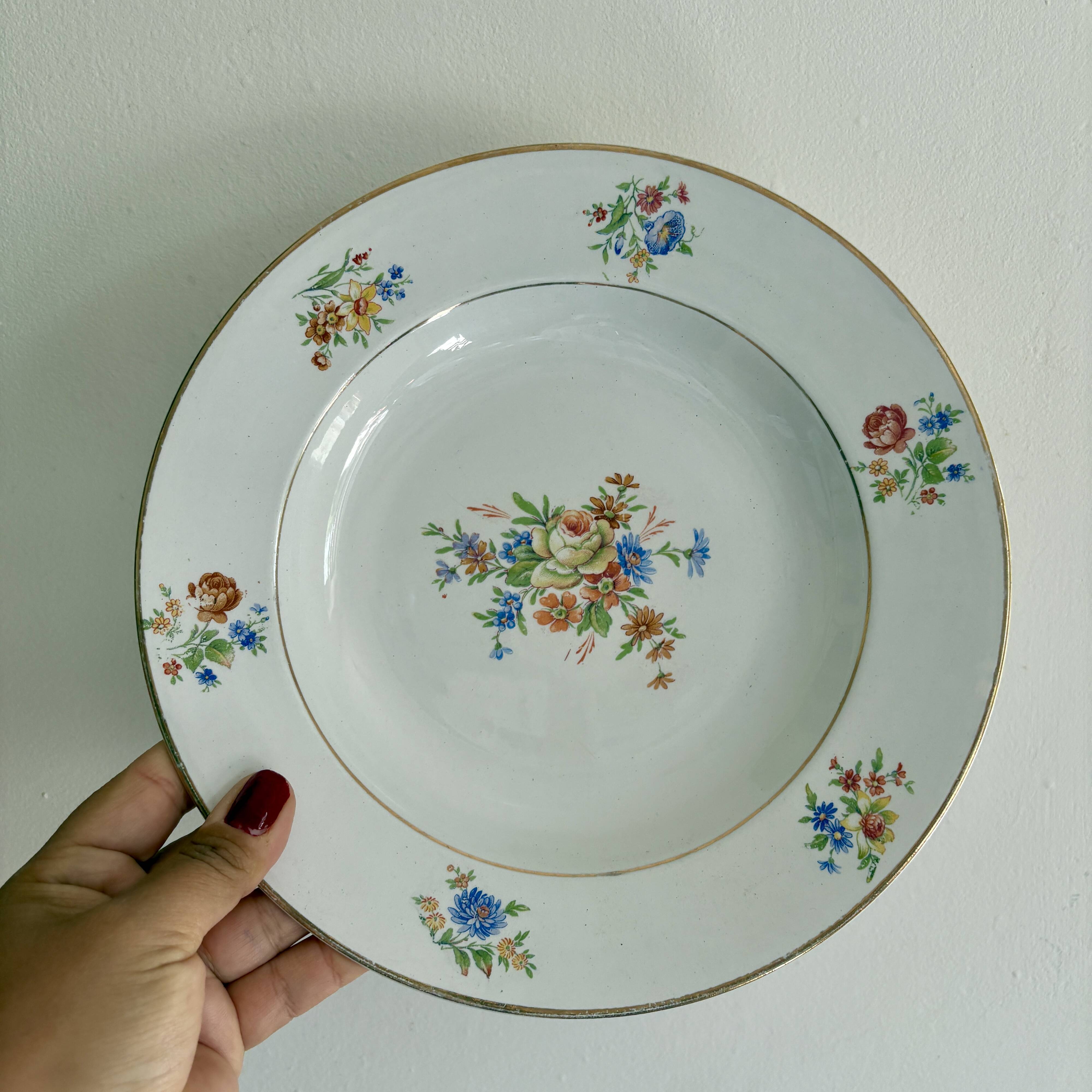 Set of 6 mismatched vintage soup plates