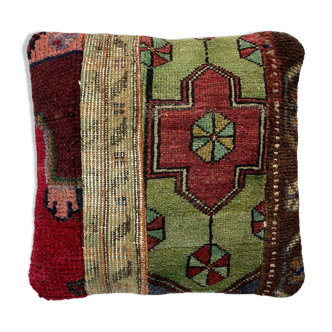 Housse coussin vintage turc patchwork tapis 40x40 cm