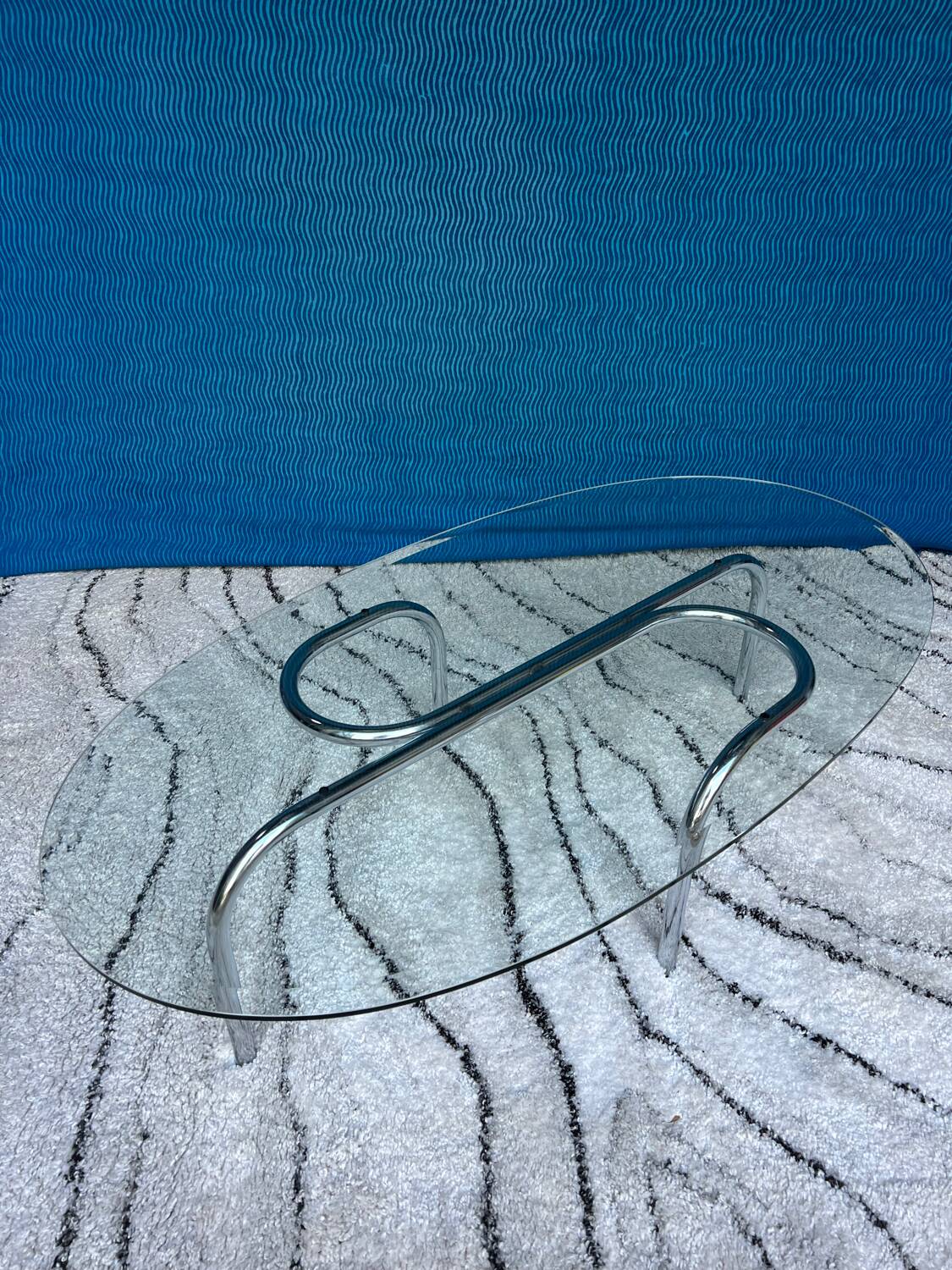 Oval coffee table 1970 beveled glass