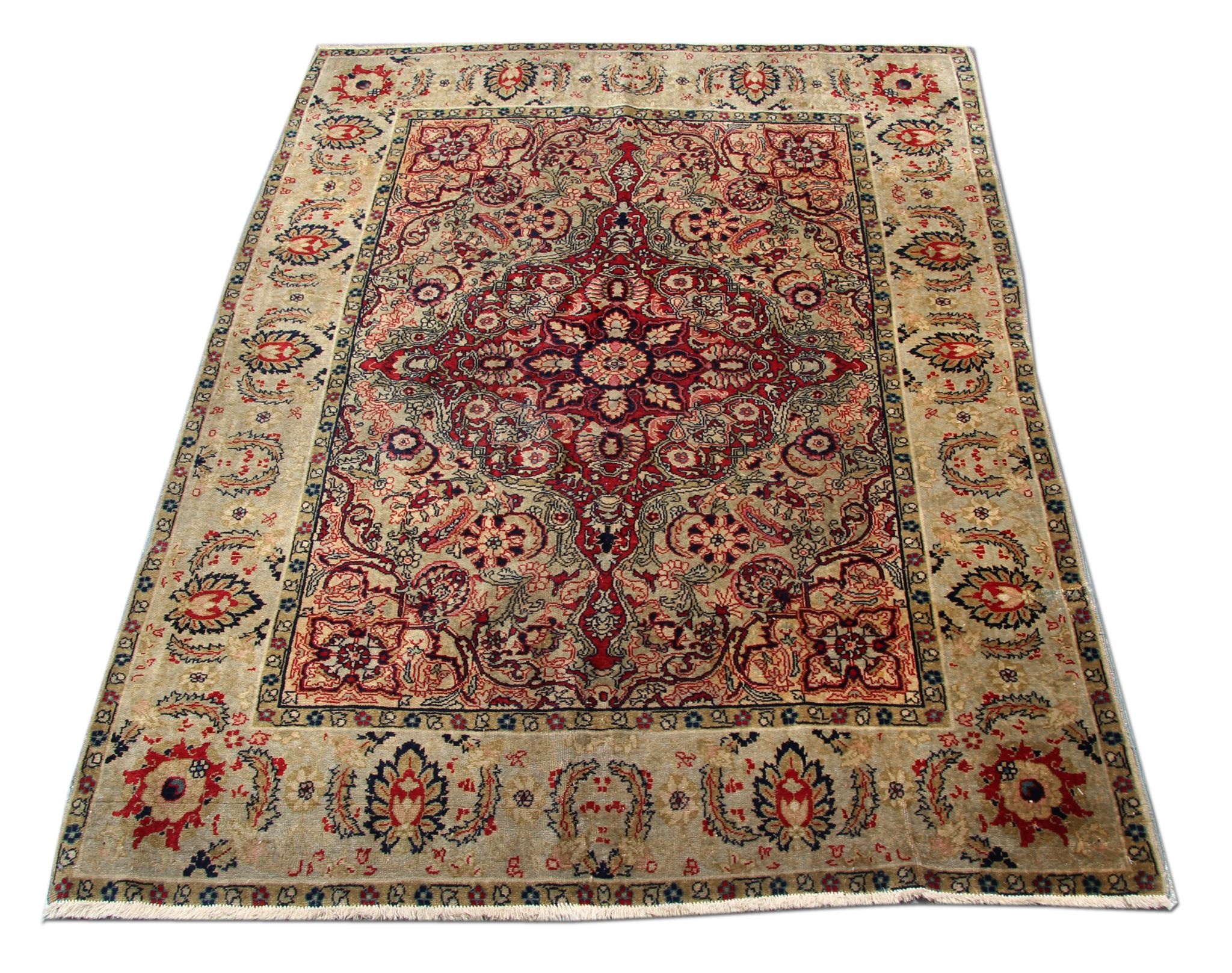 Handwoven antique persian carpet traditional wool area rug- 174x132cm