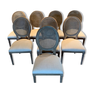 Chaises bois cérusé dossier canné