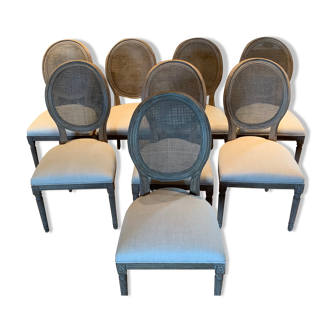 Chairs ceruse wood back canned sitting beige linen
