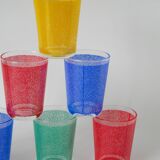 Ensemble de 8 verres à eau, rouge, vert, jaune et bleu, 1970