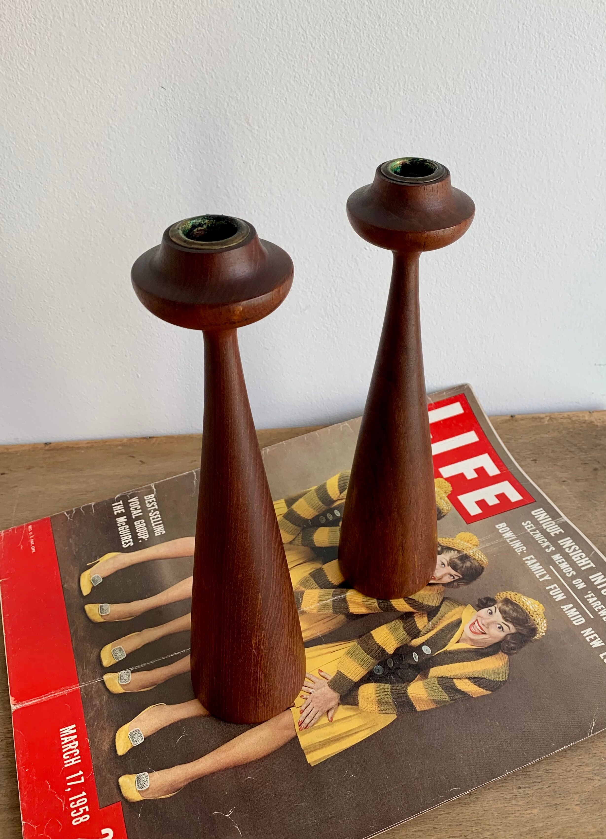 Danish teak candlesticks- Set of 2,  1960s