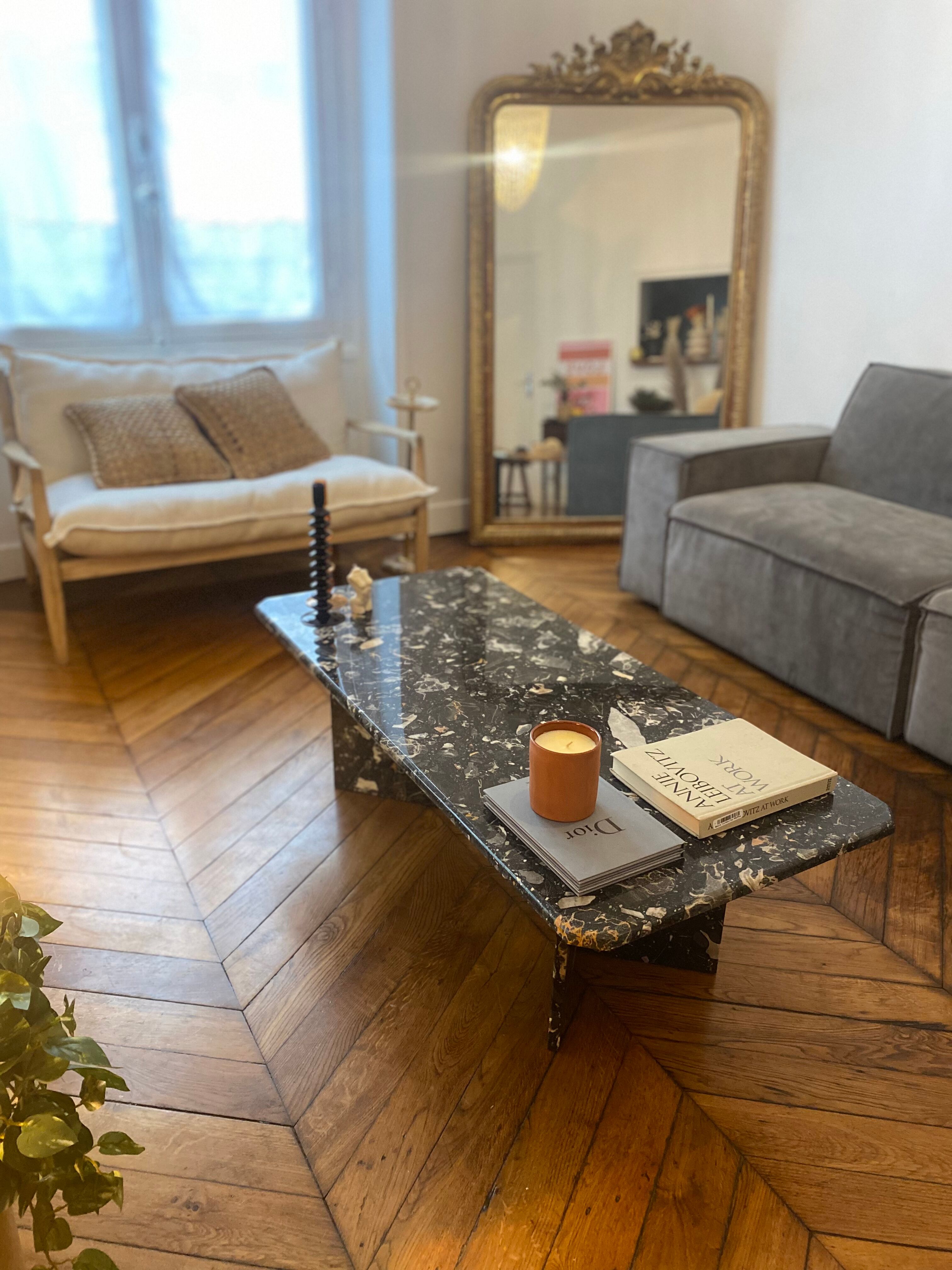 Minimalist design table in black marble Vintage Terrazzo