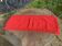 Linen and cotton table runner with vintage red crochet border