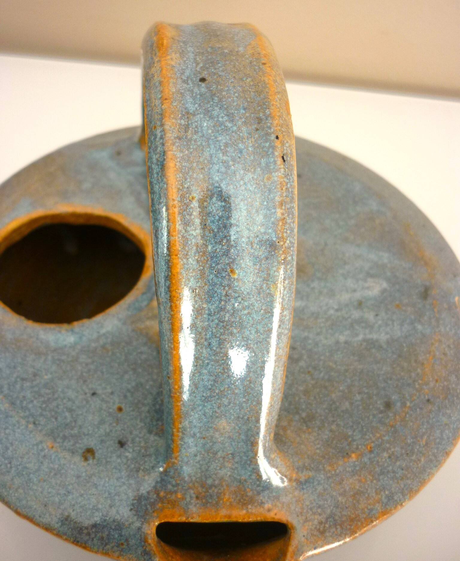 Teapot, enameled ceramic art, signed Michel Vergnes, Kerbénoën pottery