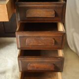 Vintage oak desk with its stool.