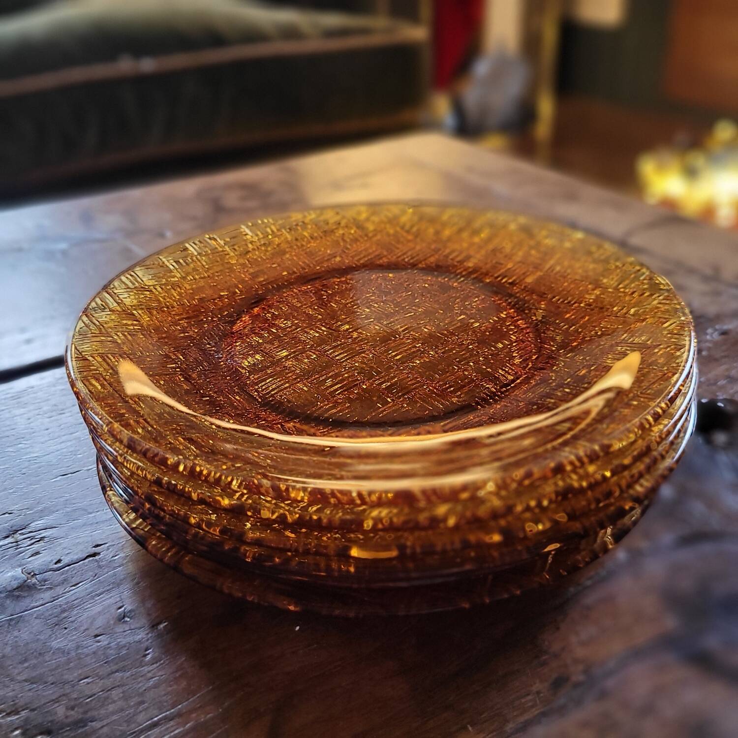Textured Amber Glass Dessert Plates