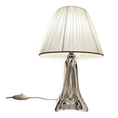 vintage crystal lamp base from the 1960s with a white ribbon shade