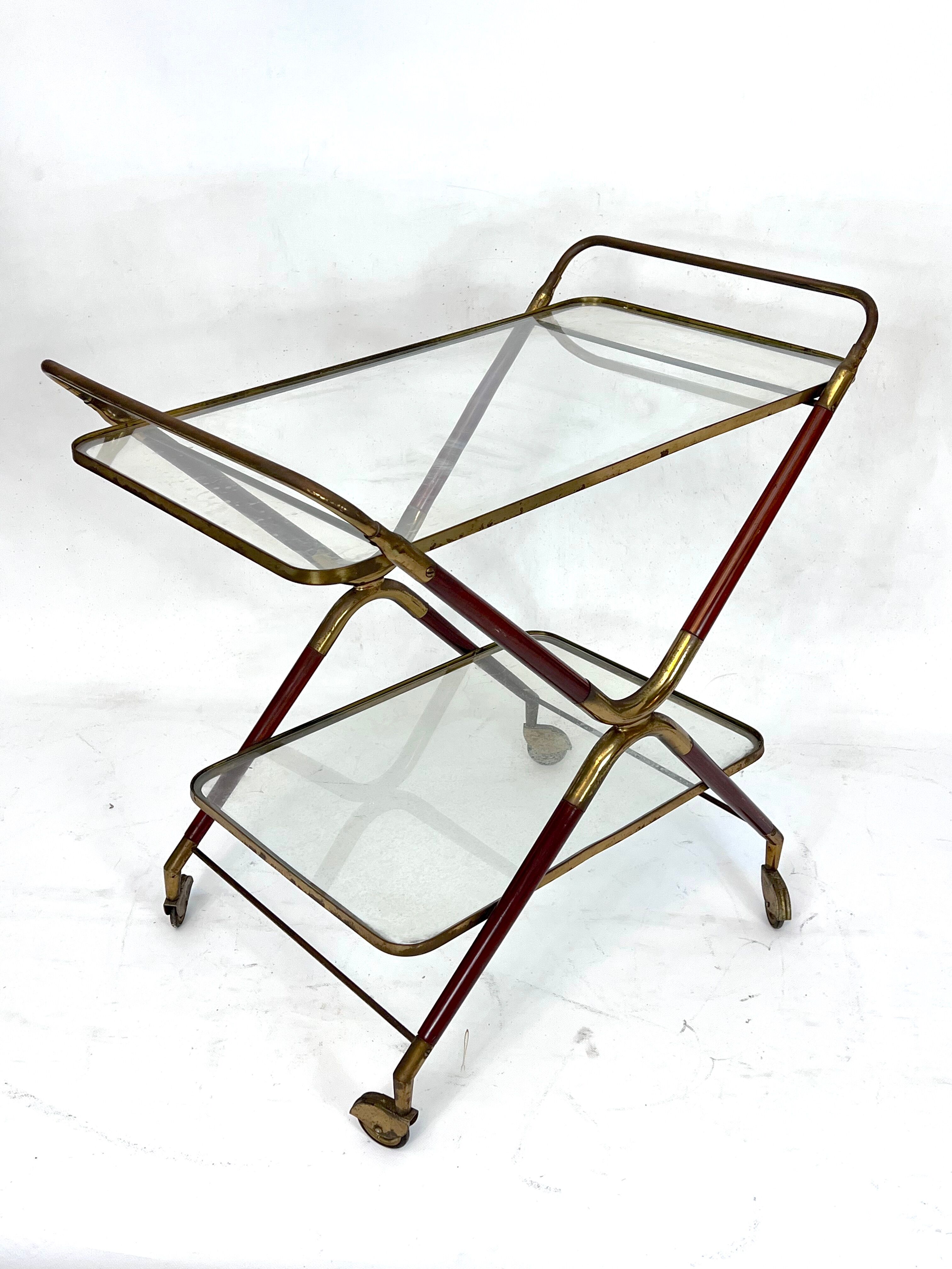 Mid-century brass and wood bar cart, Italy 1950s