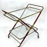 Mid-century brass and wood bar cart, Italy 1950s
