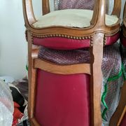 Set of Louis XV Cabriolet Chairs – Carved Wood & Bordeaux Leather