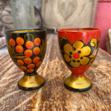 2 wooden egg cups Russian folklore