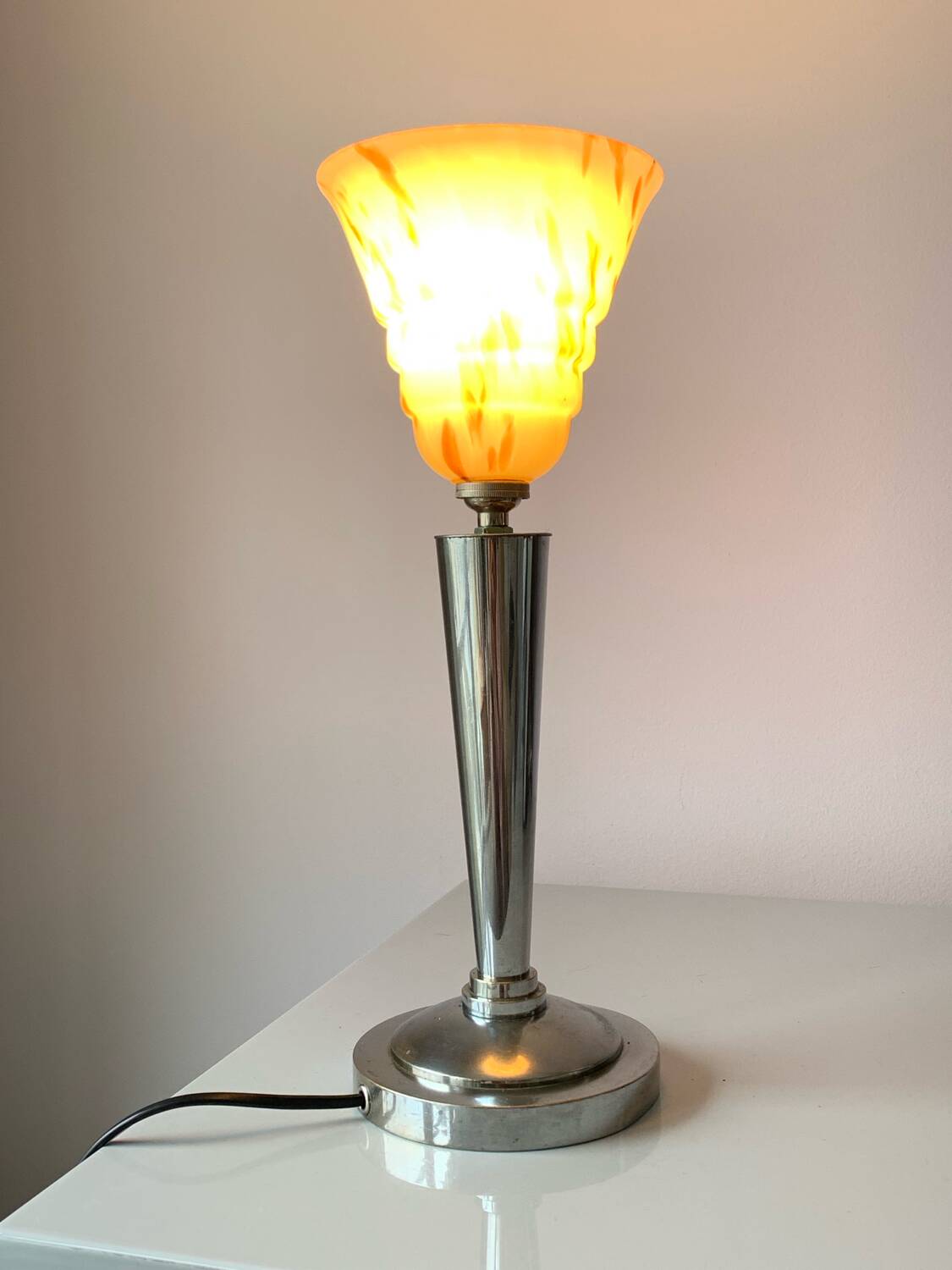 Silver bronze art deco table lamp