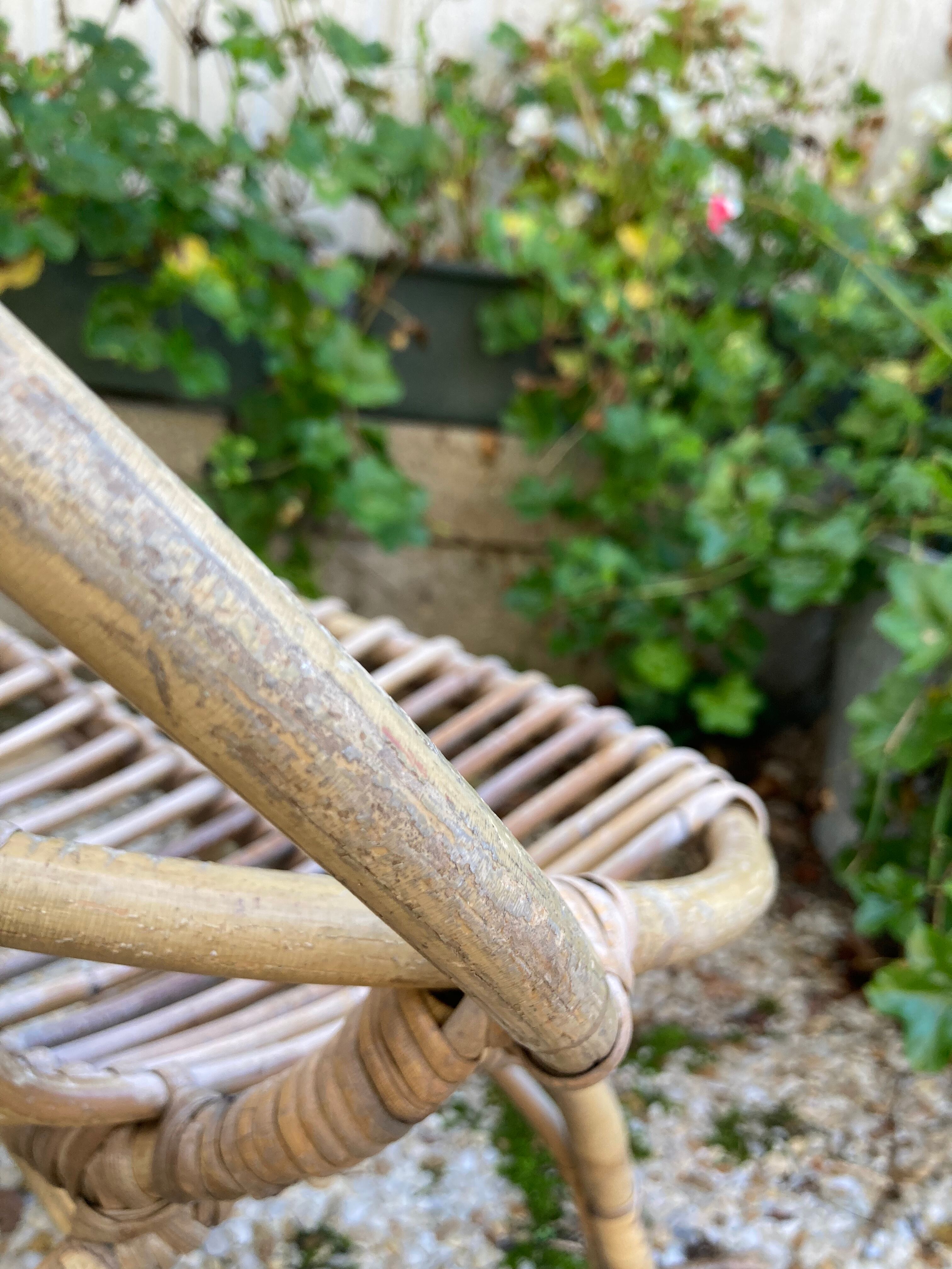 Set of 3 vintage rattan armchairs