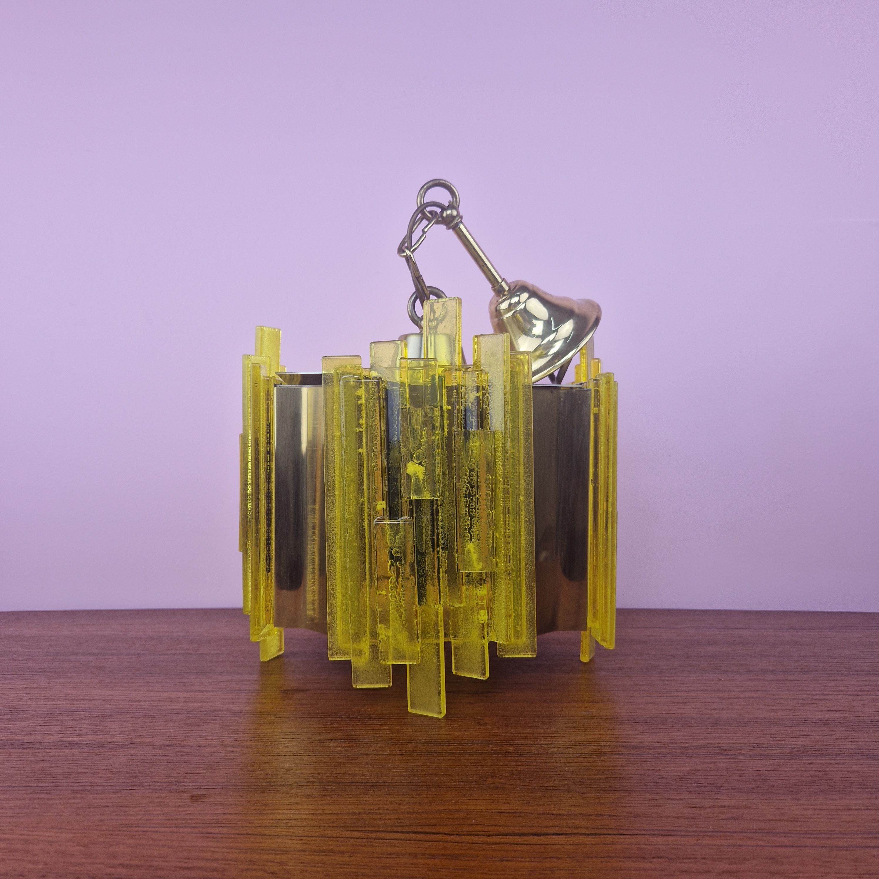 Acrylic and Brass Pendant Lamp by Claus Bolby for CEBO Industri, Denmark, 1960s