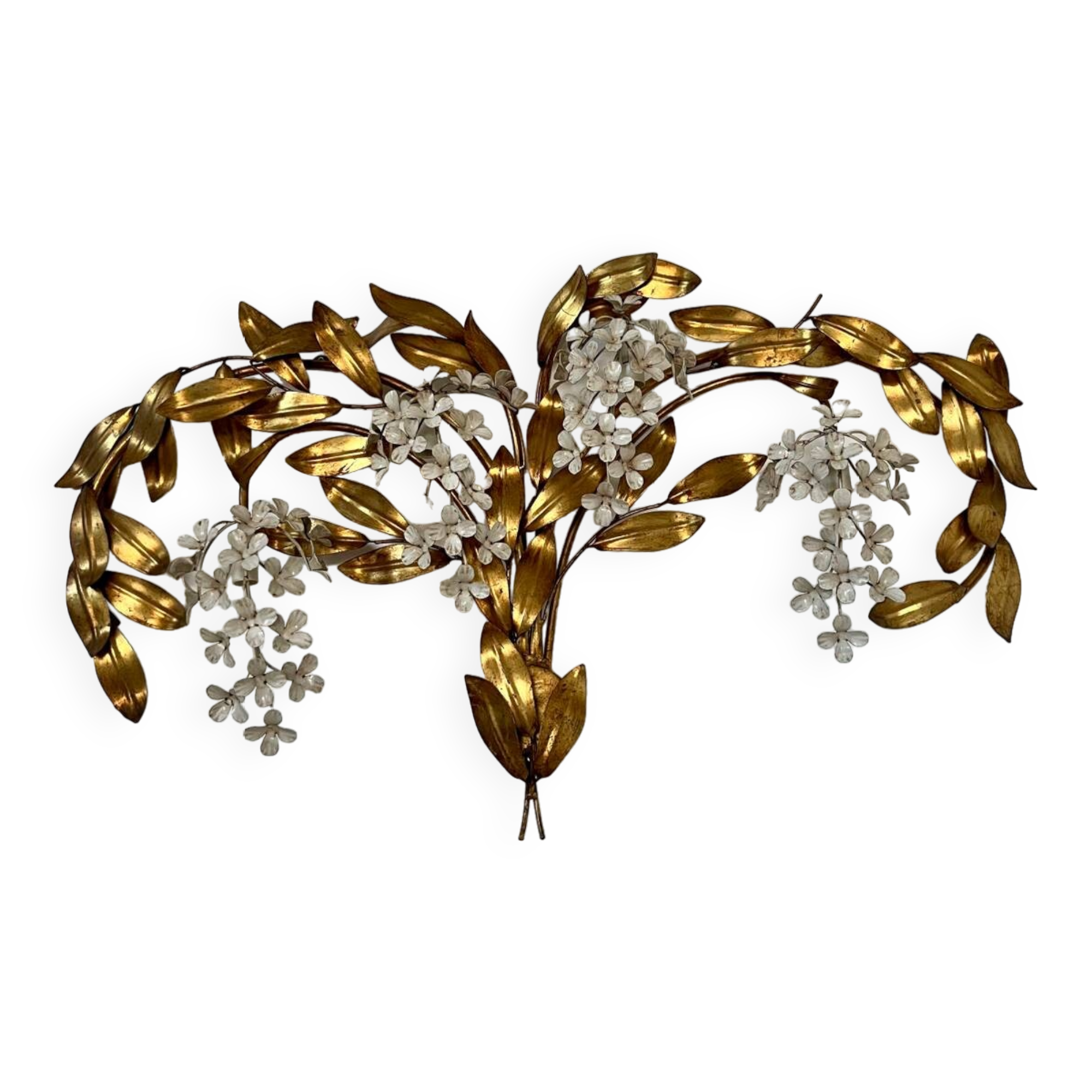 Old and large golden wall lamp Hans Kögl design from the 60s clusters of flowers