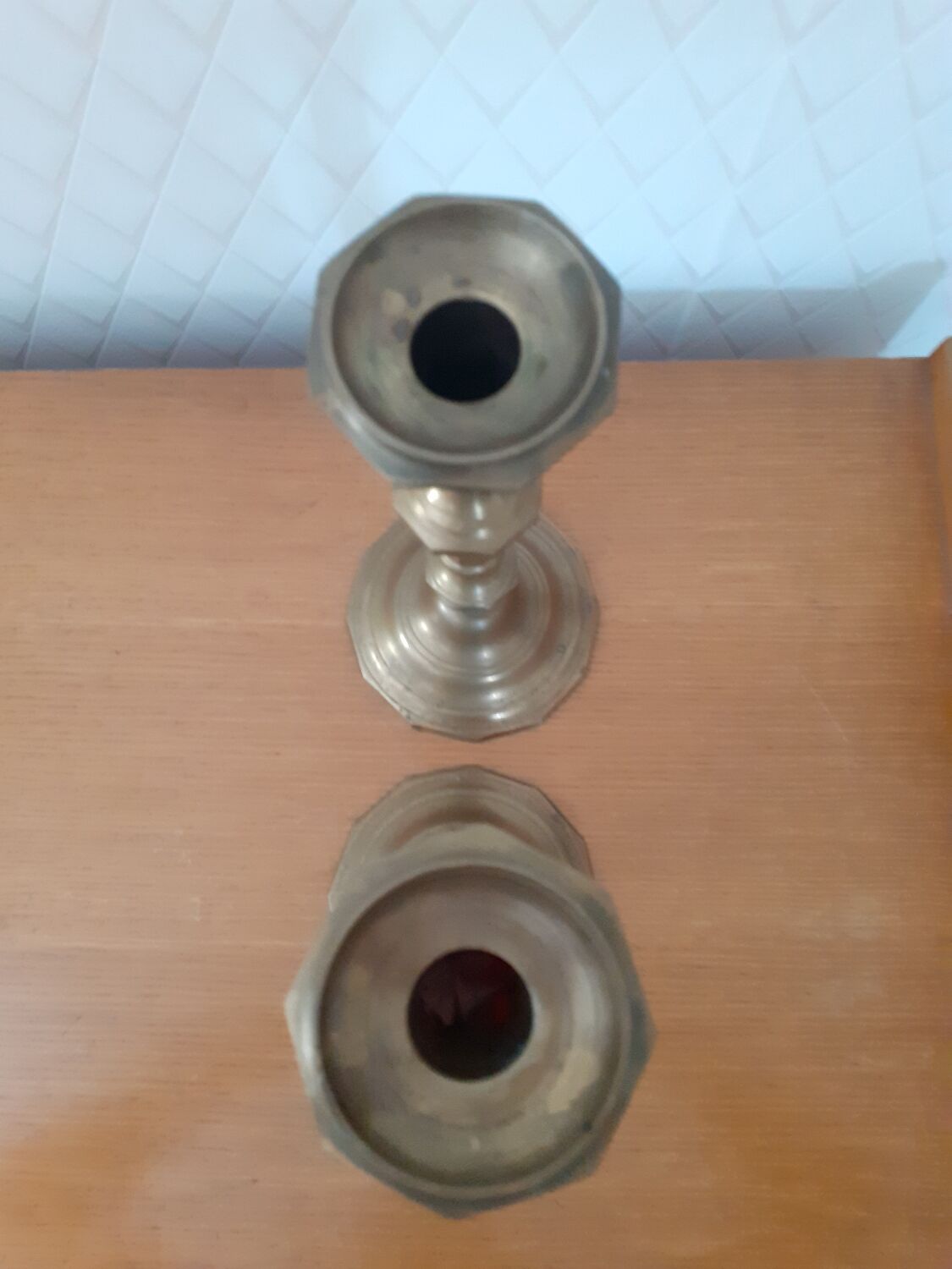 Pair of large bronze or brass candle holders