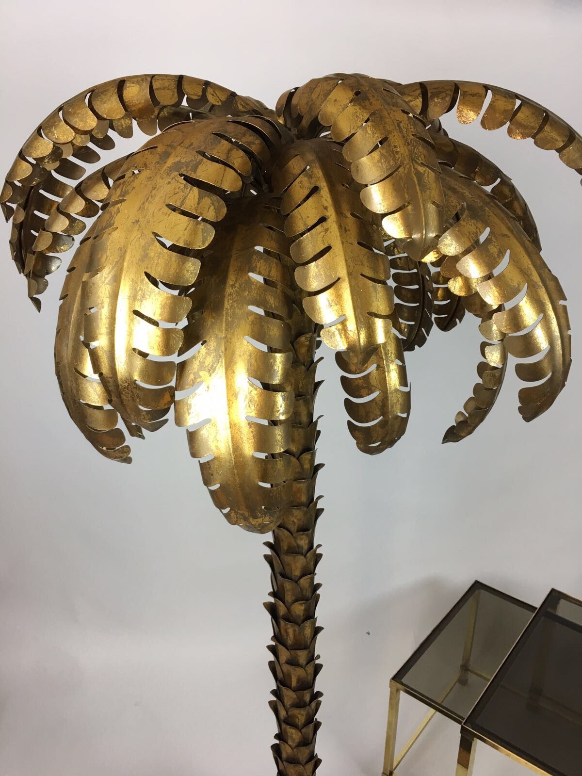 Lampadaire des années 70 forme palmier métal doré