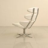 "Corona" lounge chair in white leather by Poul Volther for Erik Jørgensen