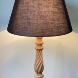 Vintage lamp carved wood and fabric