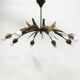 Sputnik chandelier 8 lights copper, teak & brass, Italy 1960s