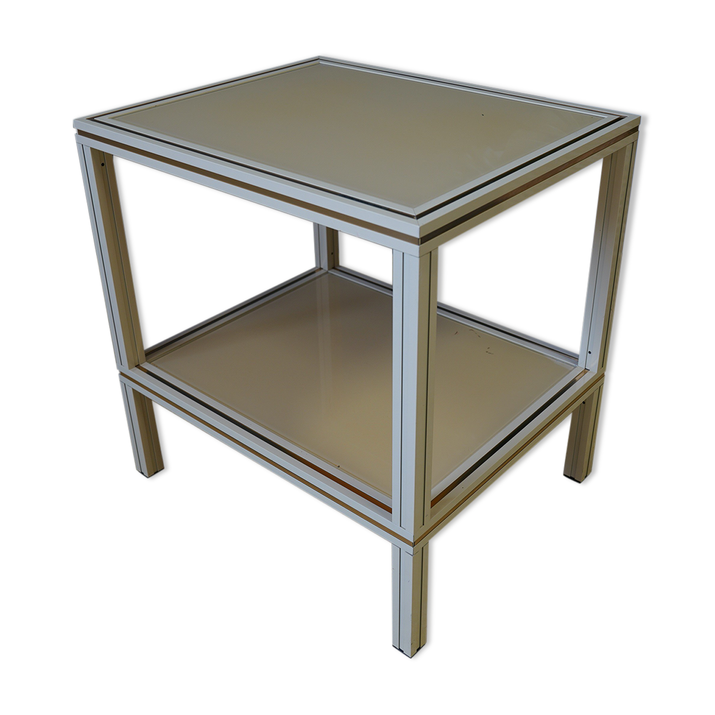 Mid century pierre vandel cream aluminium two-tier side table 1970s