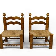 Paire de chaises basses paillées