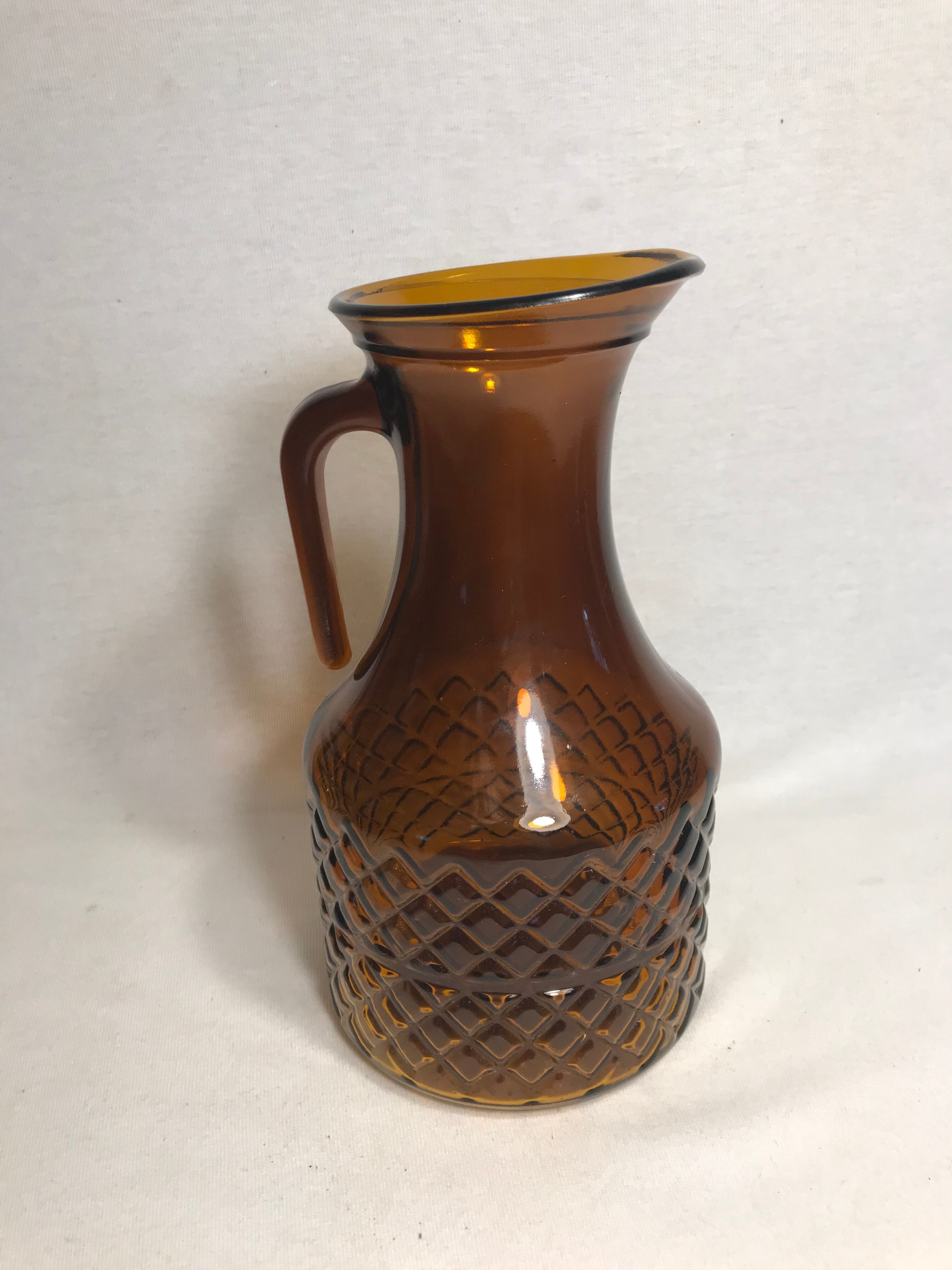 Old molded glass pitcher Brown form geometric decanter Vintage kitchen