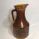 Old molded glass pitcher Brown form geometric decanter Vintage kitchen