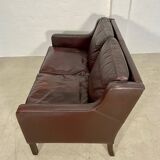 Vintage danish mid century dark cognac leather 2 seater stouby sofa