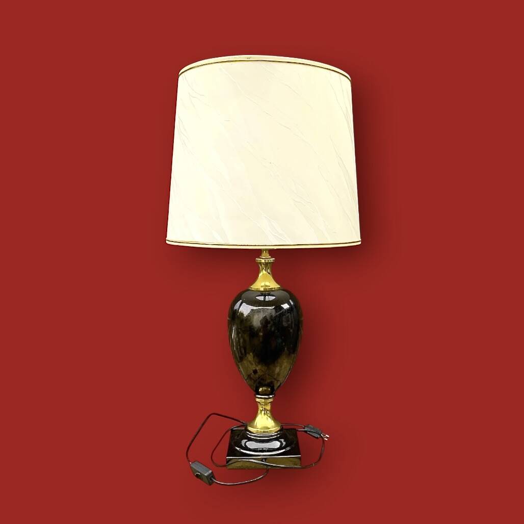 Vintage table lamp in glazed ceramic and gold-tone metal