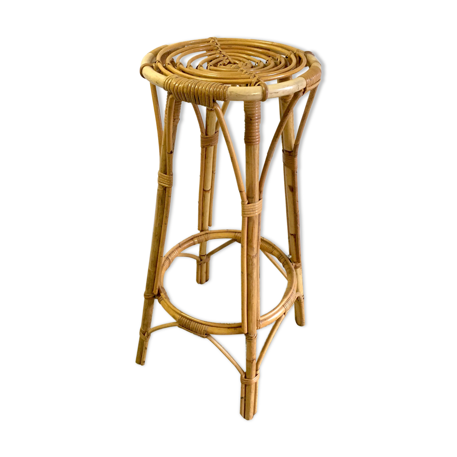 Bar stool in rattan and bamboo - 60s