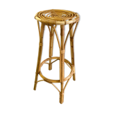 Tabouret de bar en rotin  et bambou années 60