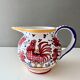 Vintage jug by Deruta Etrusca red rooster, Italy, majolica, ceramic hand painted