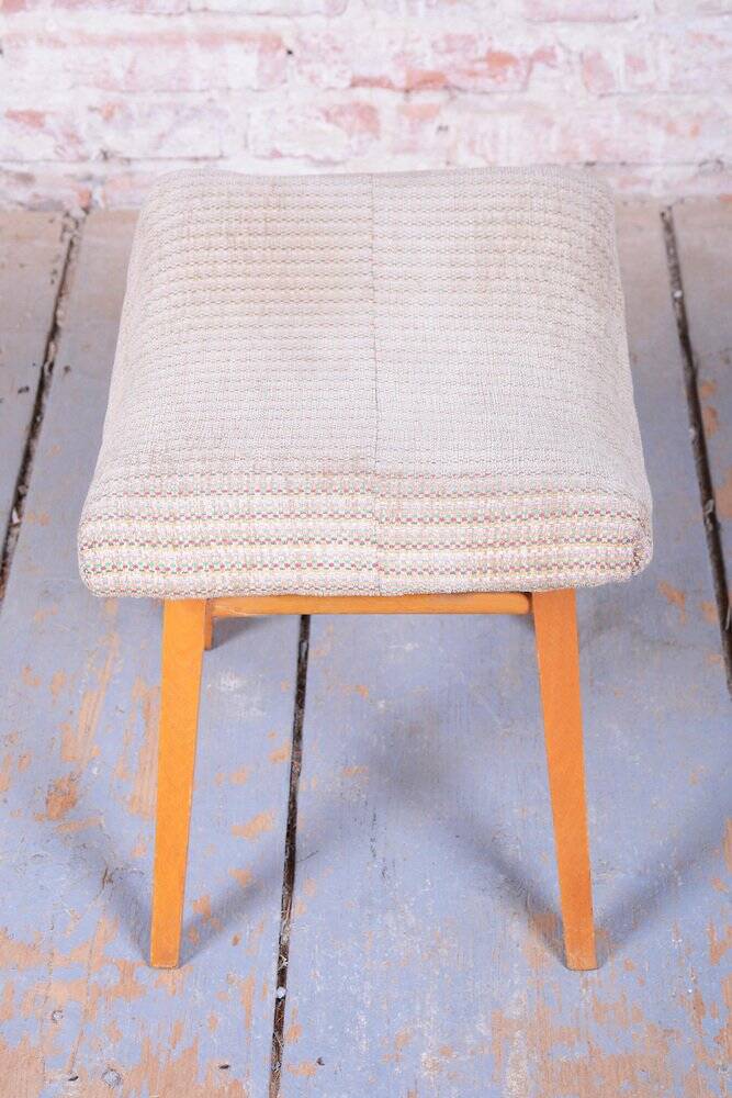 Mid-Century Stool in Upholstery and Beech, Slovakia, 1960s