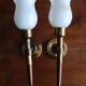 Pair of vintage Lunel house wood and brass wall lights