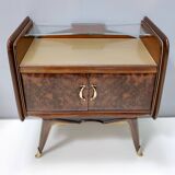 Pair of Walnut Nightstands with Golden Back-Painted Glass Top, Italy