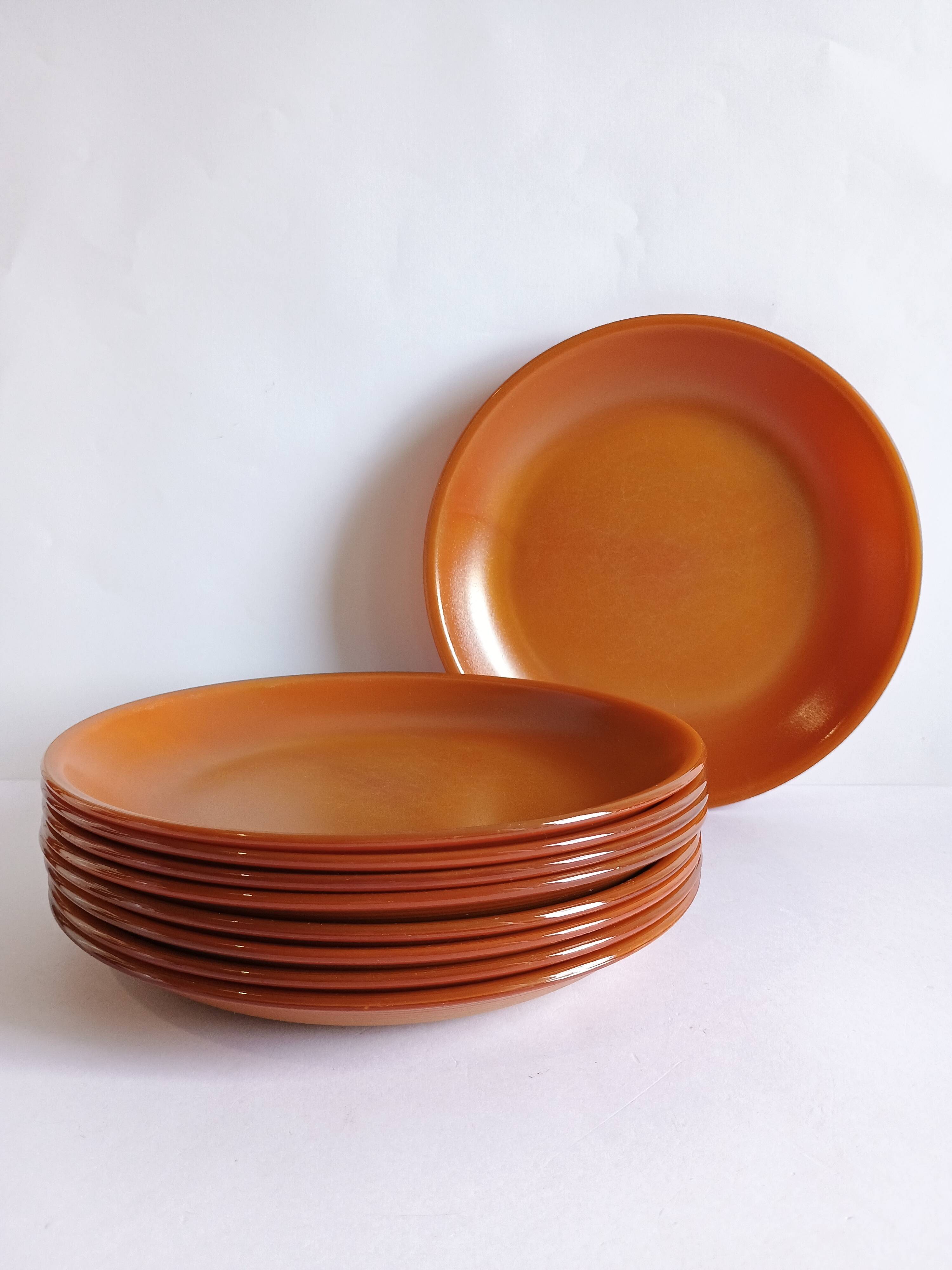 Set of 9 vintage opaline brown plates