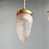 Pendant in satin-finished crystal cut into a point (4 available), early 20th century.