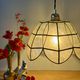 Suspension antique lampshade in blue mother-of-pearl and brass