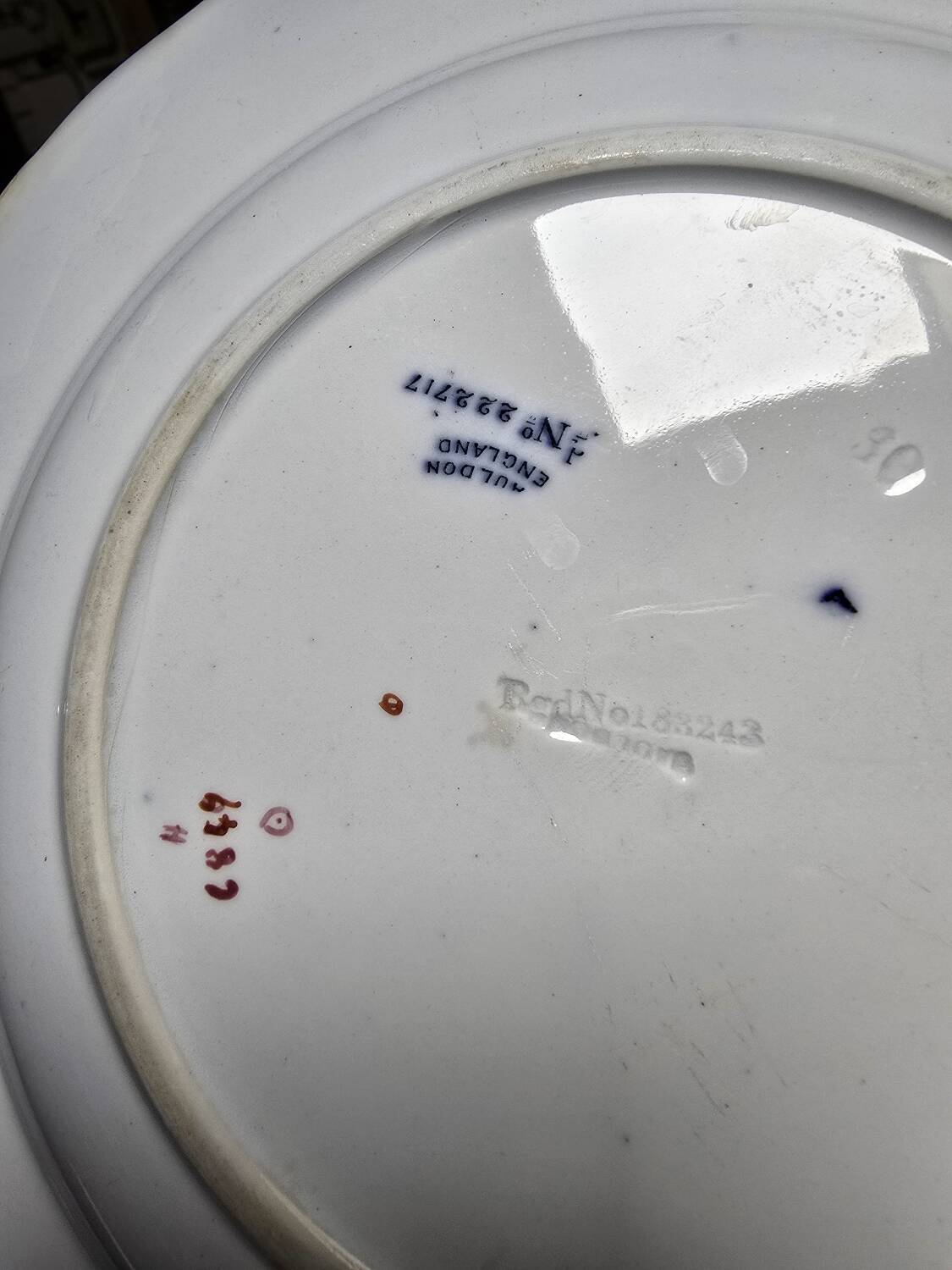 Cauldon England pottery plate numbered