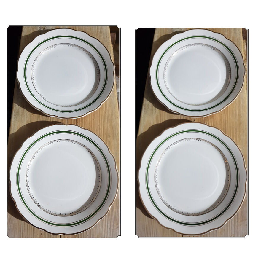 Vegetable lot & 4 matching flat plates Digoin Sarreguemines